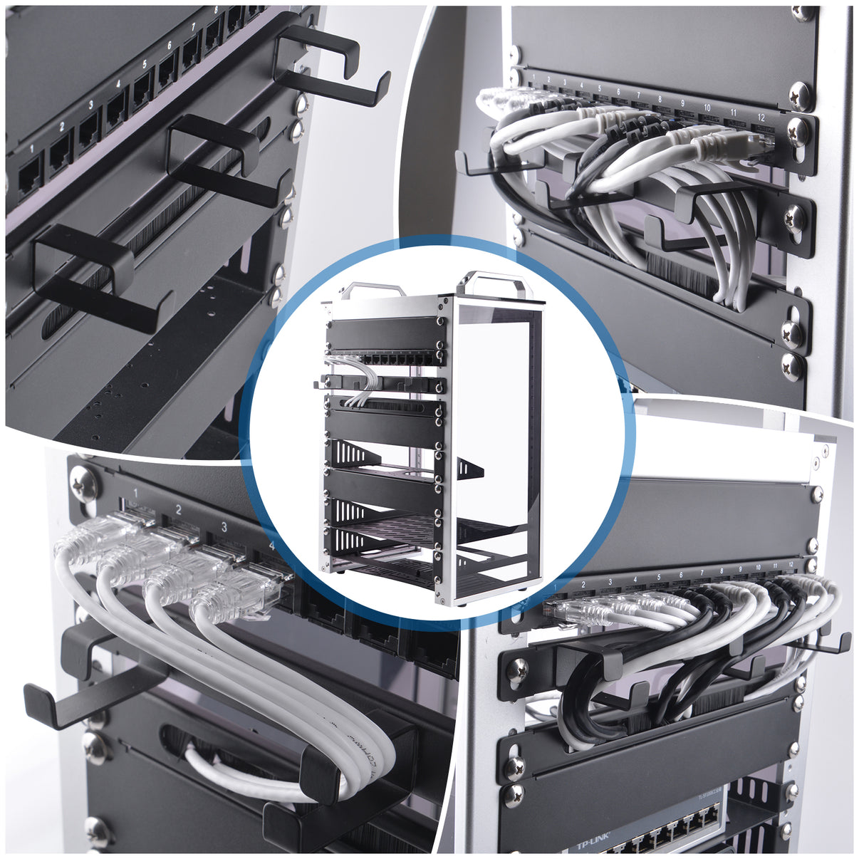 DeskPi 10inch Server Rack 0.5U Rack Cable Management Panel-with 3 D-Ri ...