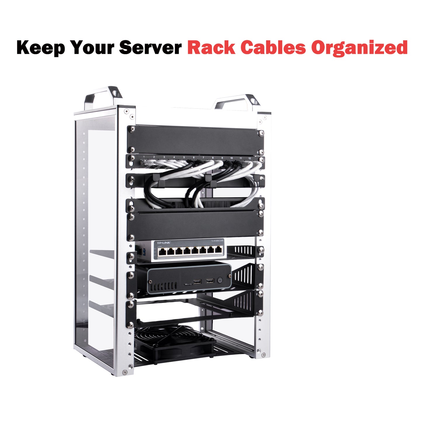 DeskPi 10inch Server Rack 0.5U Rack Cable Management Panel-with 3 D-Rings
