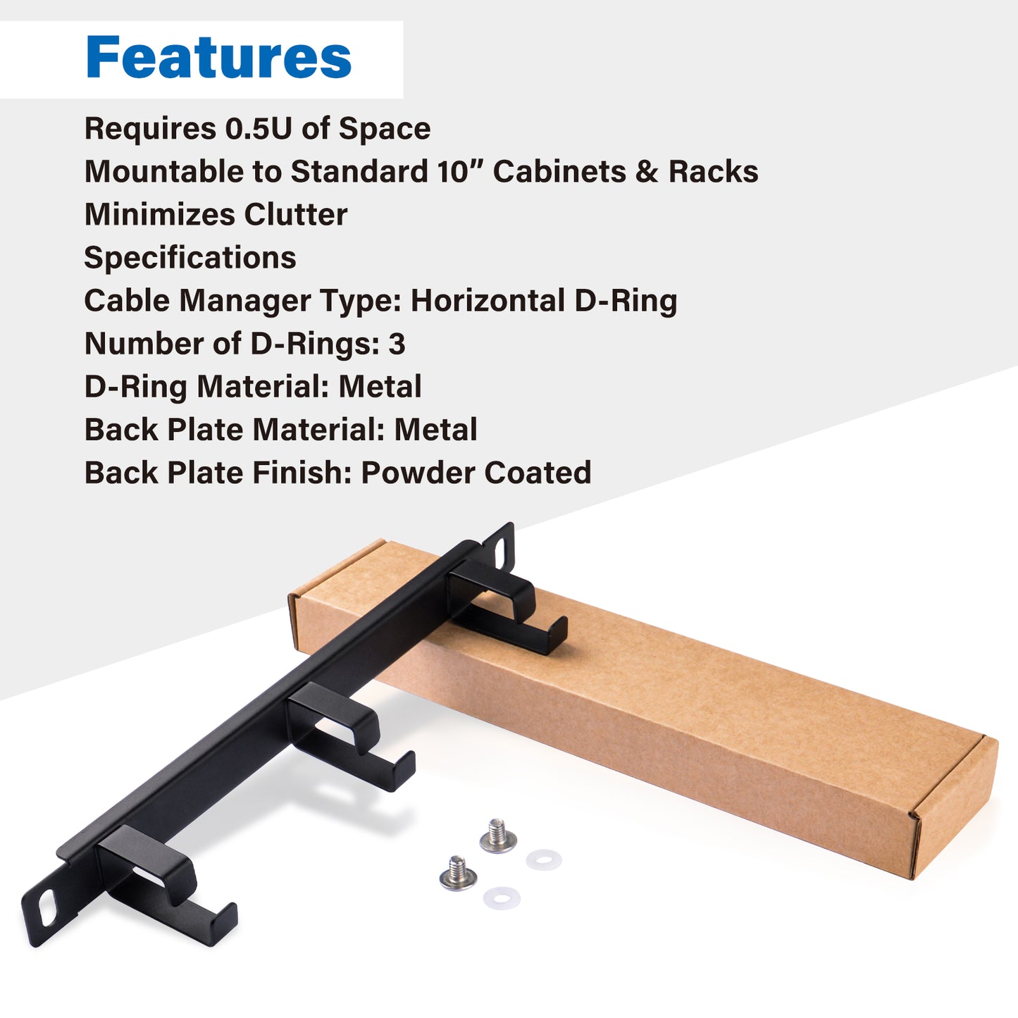 DeskPi 10inch Server Rack 0.5U Rack Cable Management Panel-with 3 D-Rings