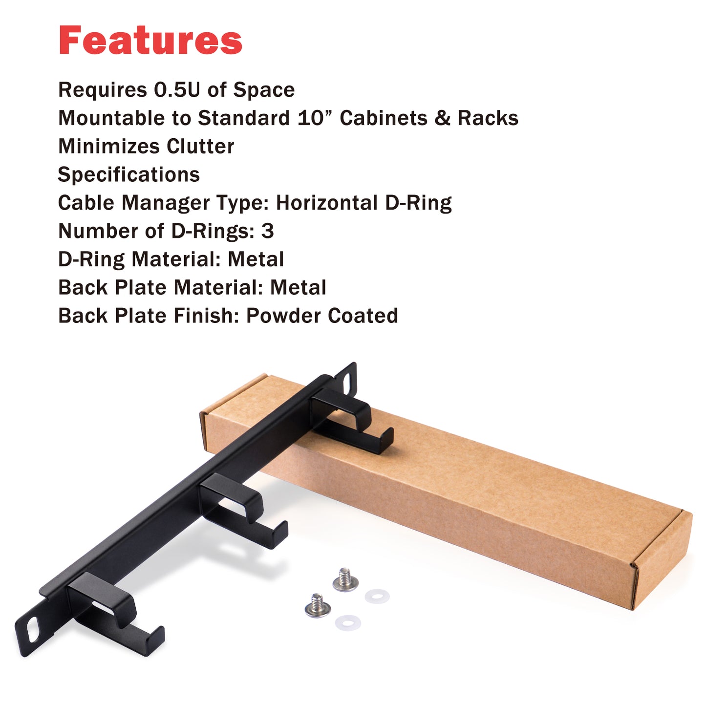 DeskPi 10inch Server Rack 0.5U Rack Cable Management Panel-with 3 D-Rings