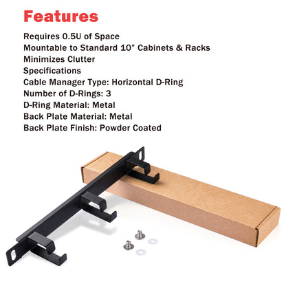 DeskPi 10inch Server Rack 0.5U Rack Cable Management Panel-with 3 D-Rings