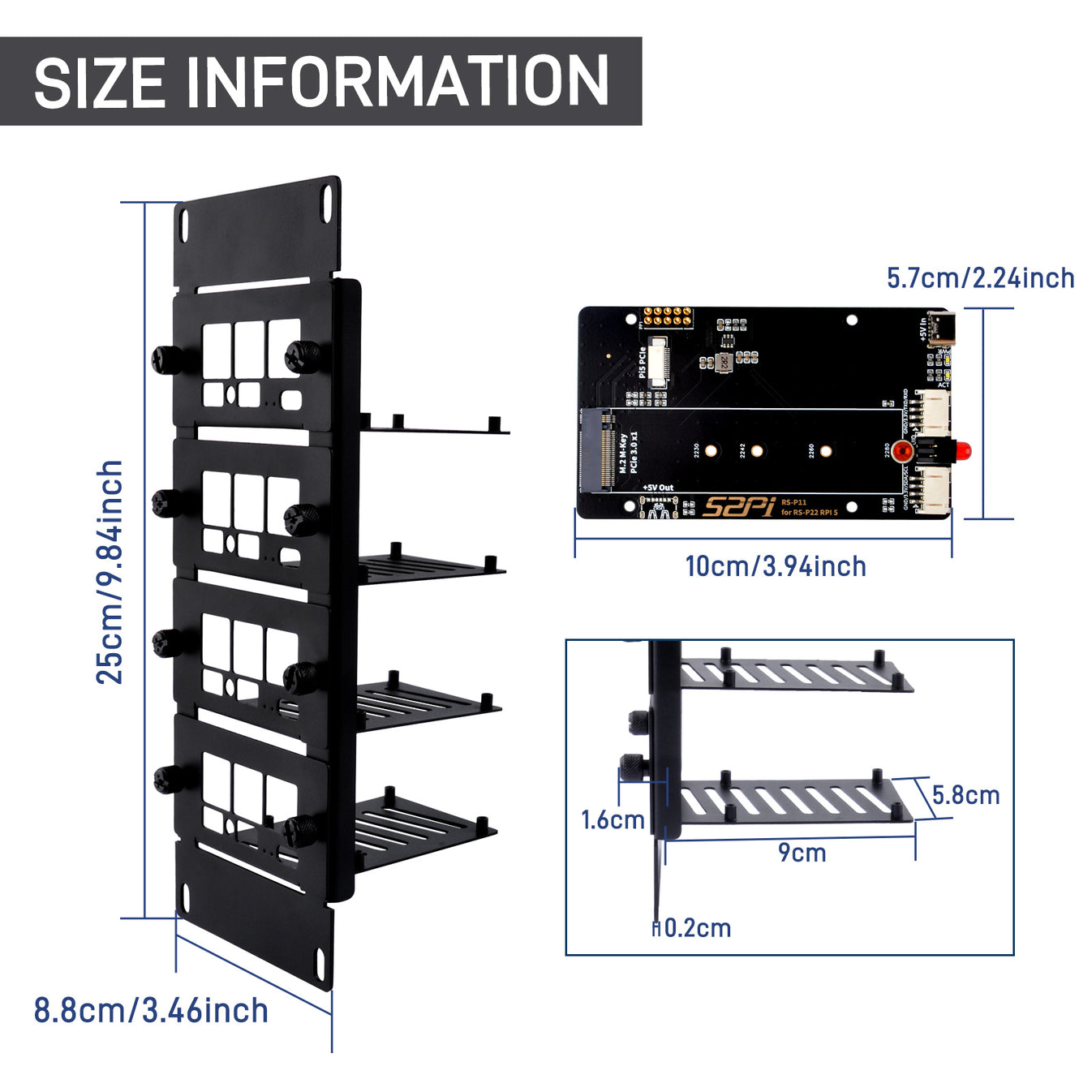 DeskPi Rackmate 10 inch 2U Rack Mount with 4 PCIE NVME Boards for Rasp ...