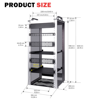 DeskPi RackMate T2 Rackmount, 12U Server Cabinet for Network, Servers, Audio, and Video Equipment