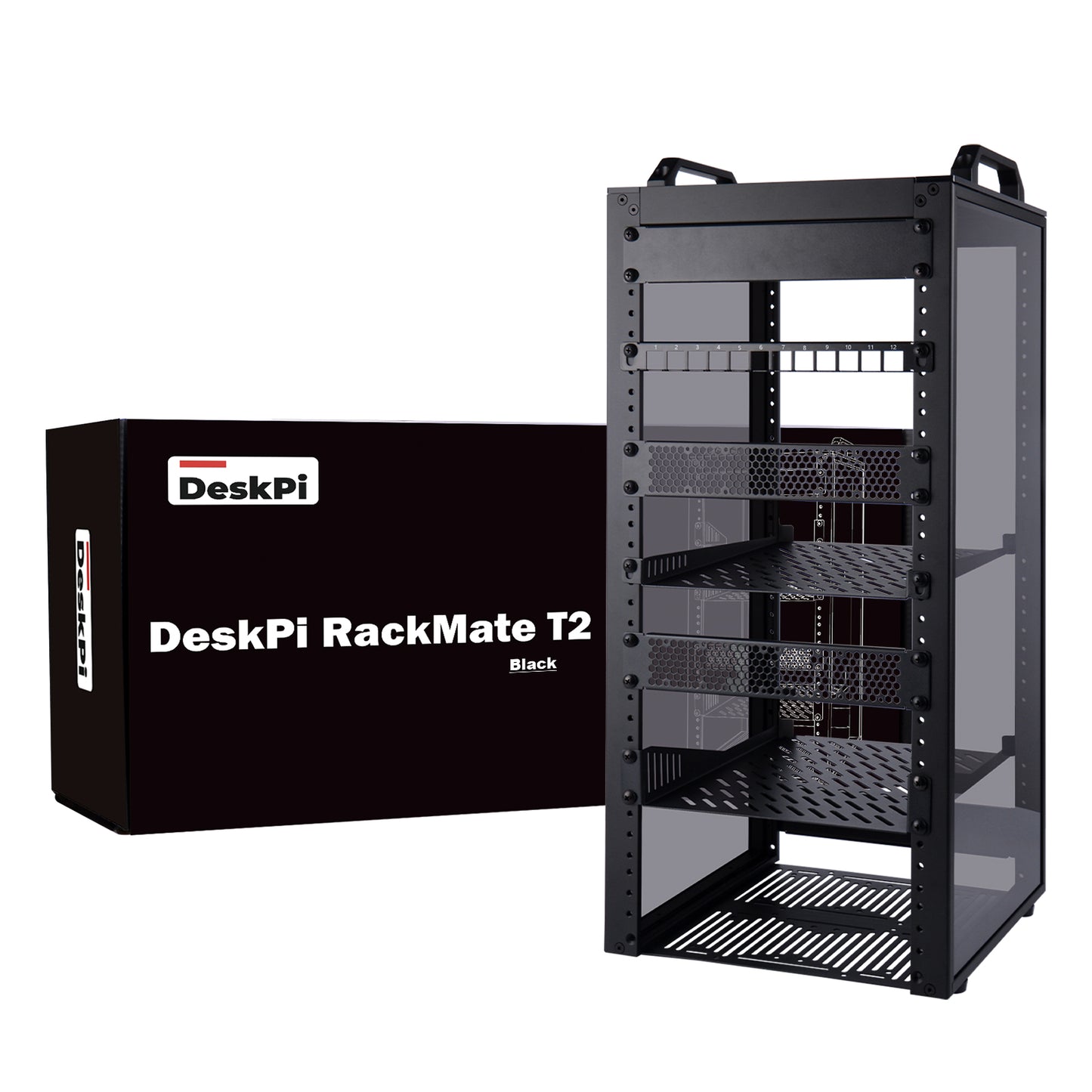 DeskPi RackMate T2 Light Version, 10 Inch Black 12U Server Cabinet for Network, Servers, Audio and Video Equipment