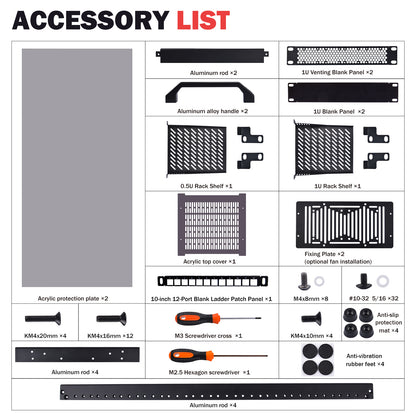 DeskPi RackMate T2 Light Version, 10 Inch Black 12U Server Cabinet for Network, Servers, Audio and Video Equipment