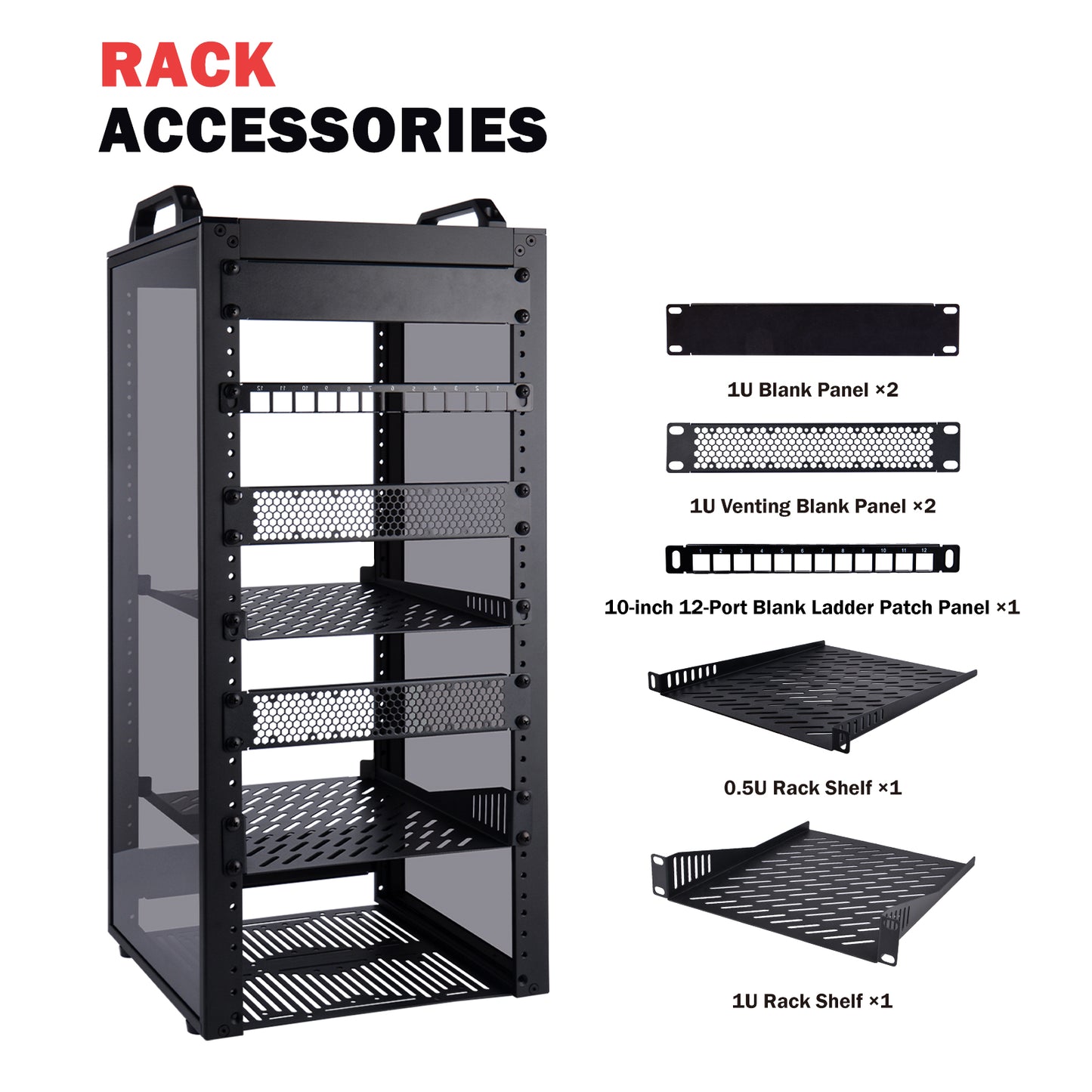 DeskPi RackMate T2 Light Version, 10 Inch Black 12U Server Cabinet for Network, Servers, Audio and Video Equipment