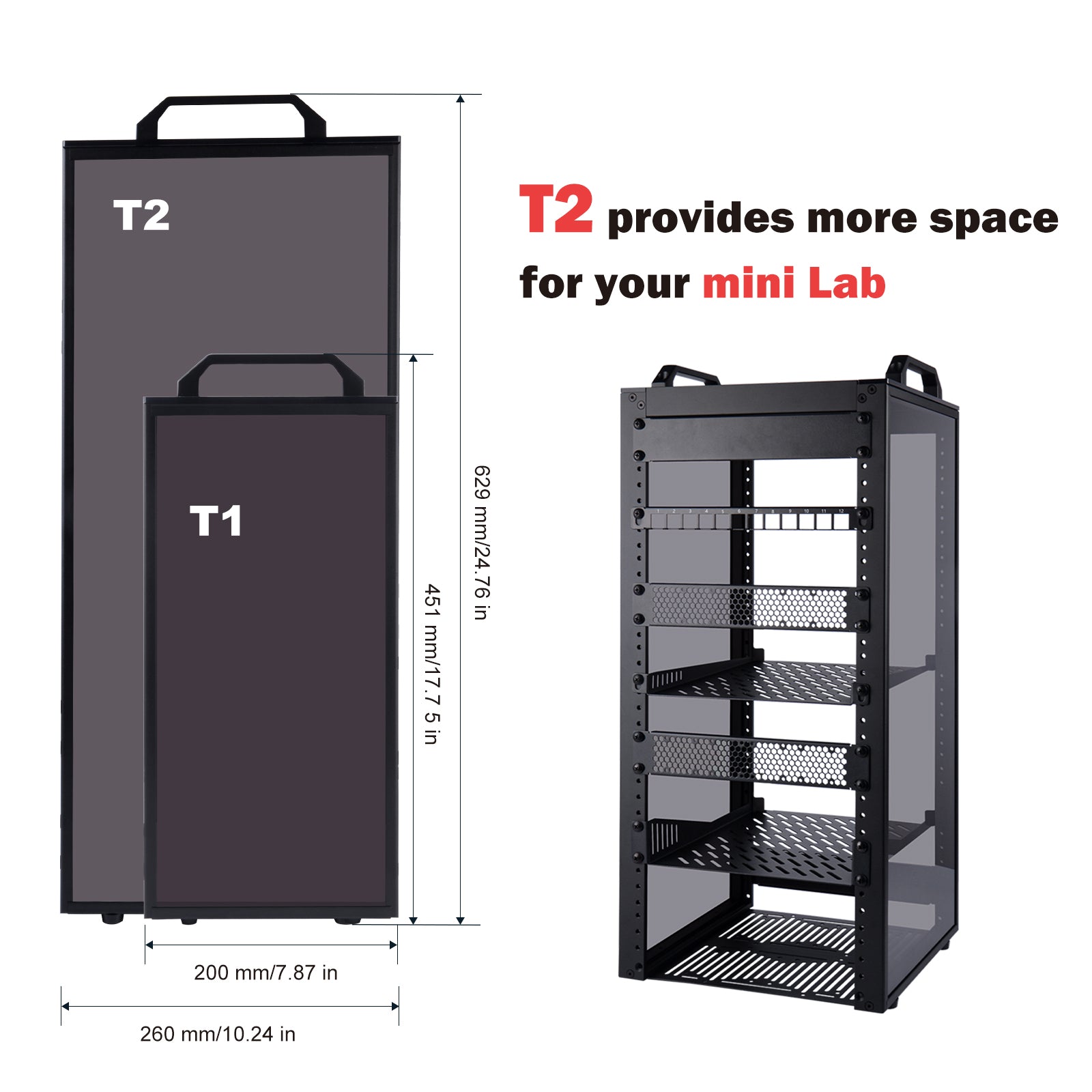 DeskPi RackMate T2 Light Version, 10 Inch Black 12U Server Cabinet