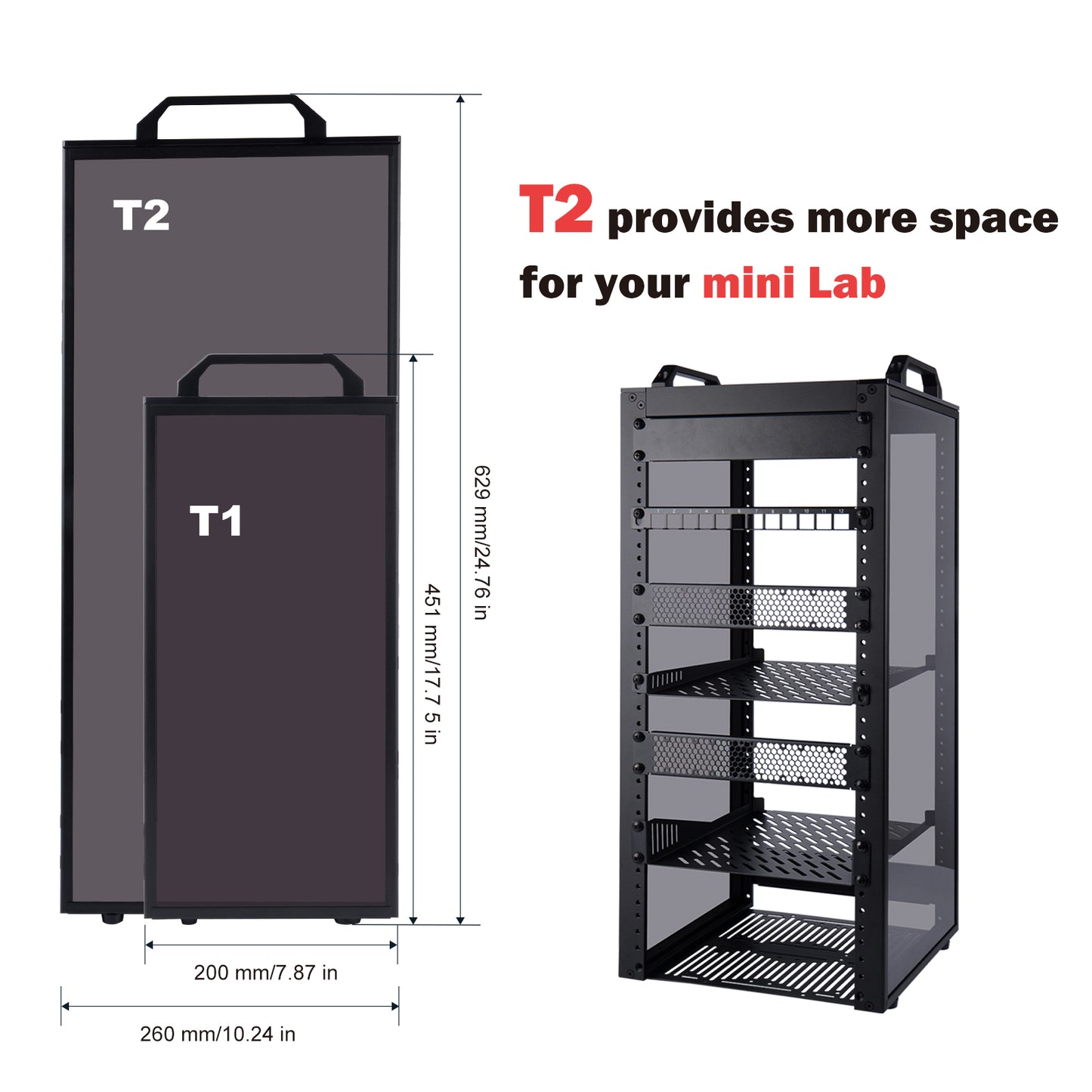 DeskPi RackMate T2 Light Version, 10 Inch Black 12U Server Cabinet for Network, Servers, Audio and Video Equipment