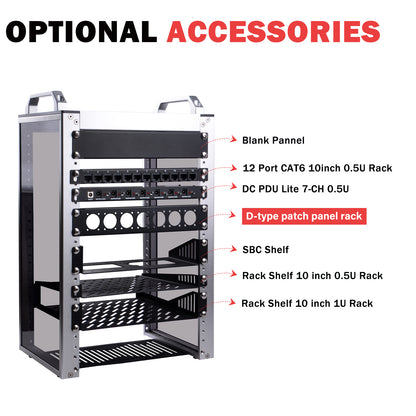 DeskPi Rackmate Accessories 10 inch 1U D-type Patch Panel Rack Mount 7D Rackmate XLR HDMI AV RJ45