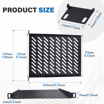 DeskPi RackMate T2 Accessories 0.5U Rack Shelf for Server Rack/Network Cabinet