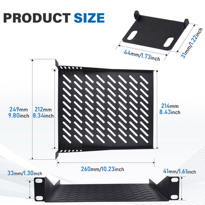 DeskPi RackMate T2 Accessories 1U Rack Shelf for 12U Server Rack/Network Cabinet