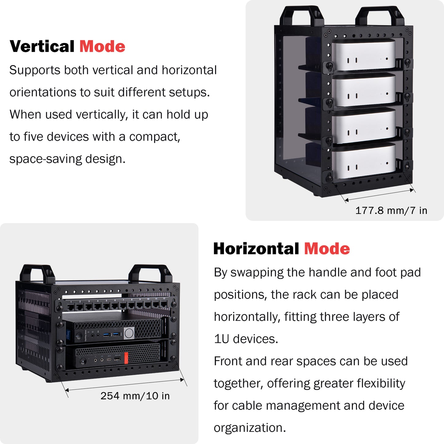 DeskPi RackMate TT-Black Rackmount, Mini Server Cabinet for Mini PC, Network, Servers, Audio, and Video Equipment