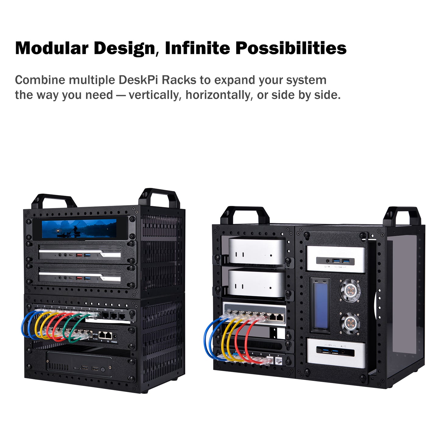 DeskPi RackMate TT-Black Rackmount, Mini Server Cabinet for Mini PC, Network, Servers, Audio, and Video Equipment