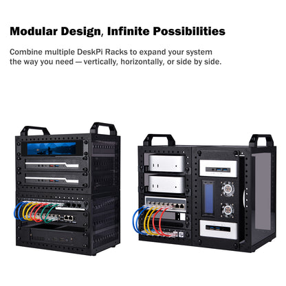 DeskPi RackMate TT-Black Rackmount, Mini Server Cabinet for Mini PC, Network, Servers, Audio, and Video Equipment