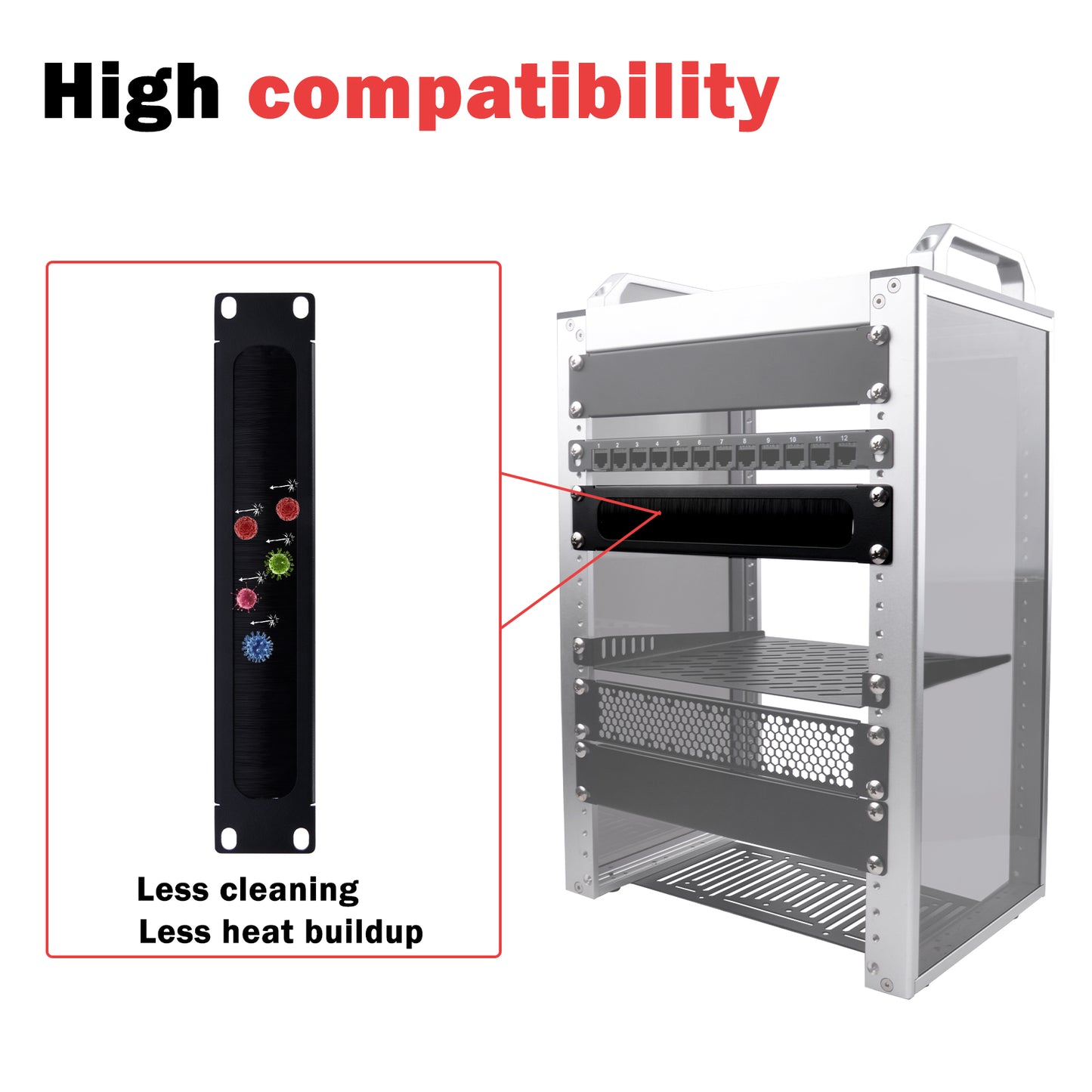 DeskPi RackMate Accessories 1U Rack Cable Entry Panel with Brush Strip for T0/T1/T2 Server Cabinet