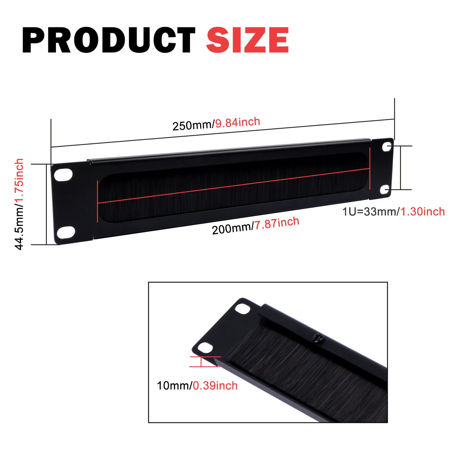 DeskPi RackMate Accessories 1U Rack Cable Entry Panel with Brush Strip for T0/T1/T2 Server Cabinet