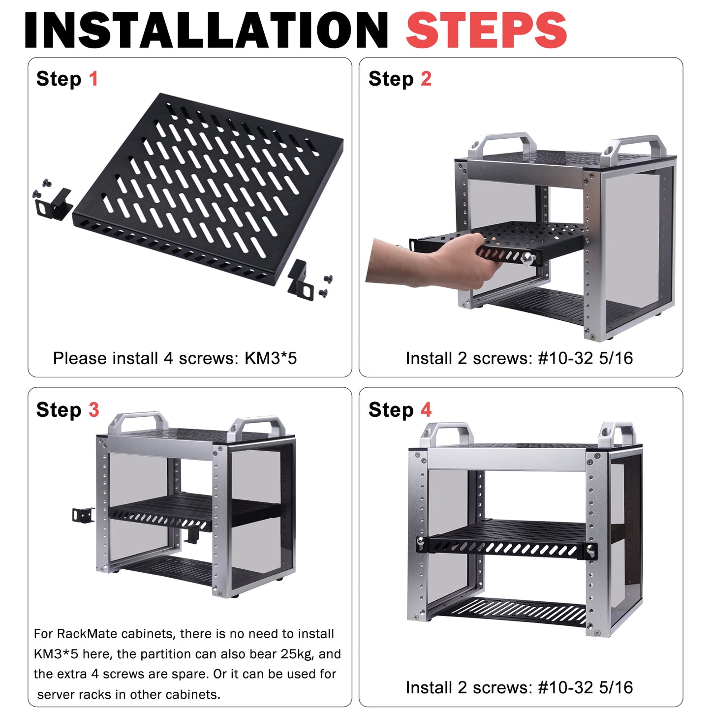 DeskPi RackMate 10-inch 0.5U Heavy Duty Rack Shelf for T0/T1 Server Cabinet