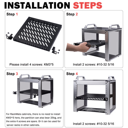 DeskPi RackMate 10-inch 0.5U Heavy Duty Rack Shelf for T0/T1 Server Cabinet