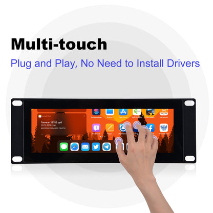 DeskPi 7.84-inch Touch Screen 1280X400 TFT LCD Display for 10 inch 2U Rack Rackmate, Supports Installation of T0/T1/T2