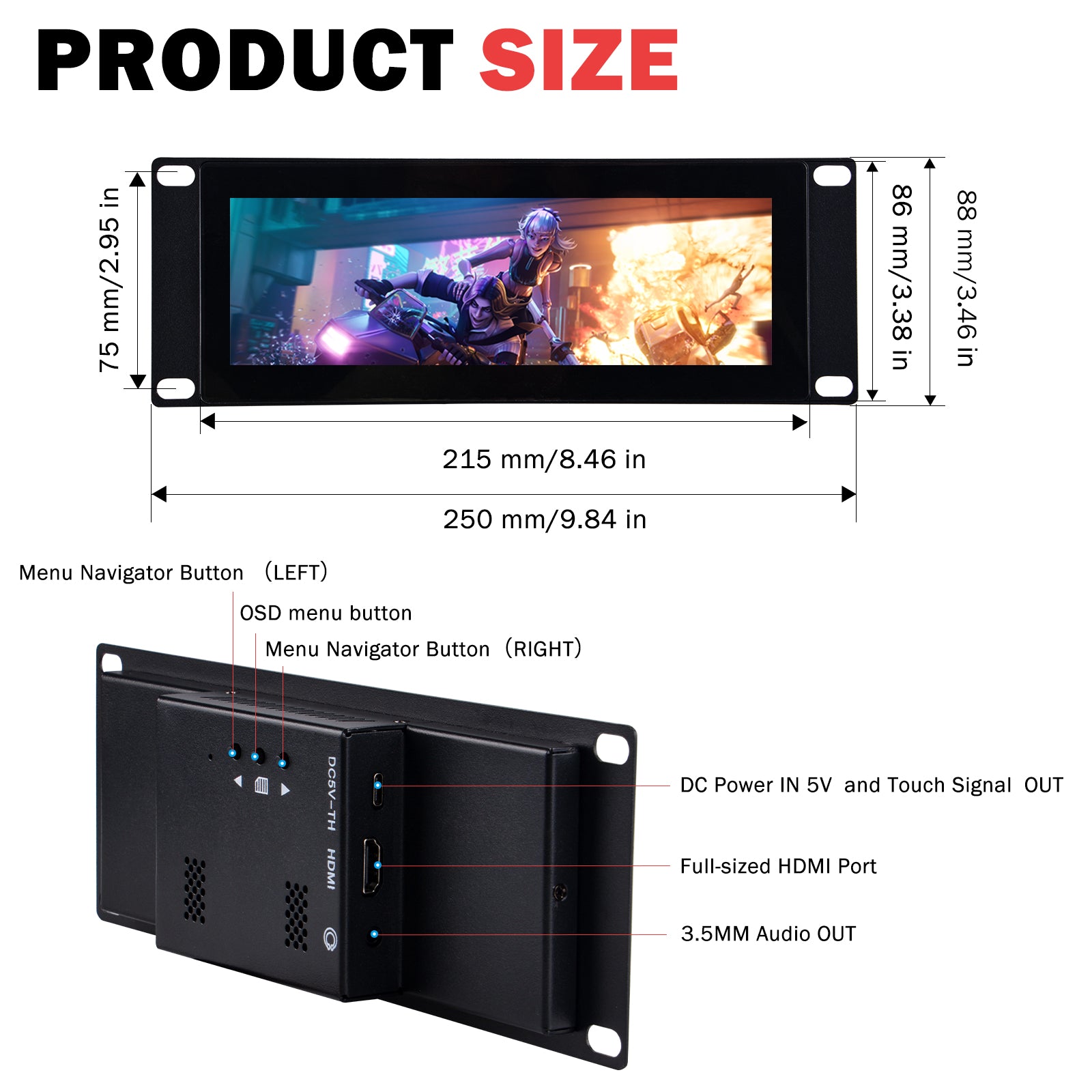 1280 x 400 静電容量式タッチスクリーン ラックマウントモニター Amazon.co.jp: GeeekPi 7.84インチ 1280 x 400 静電容量式タッチ