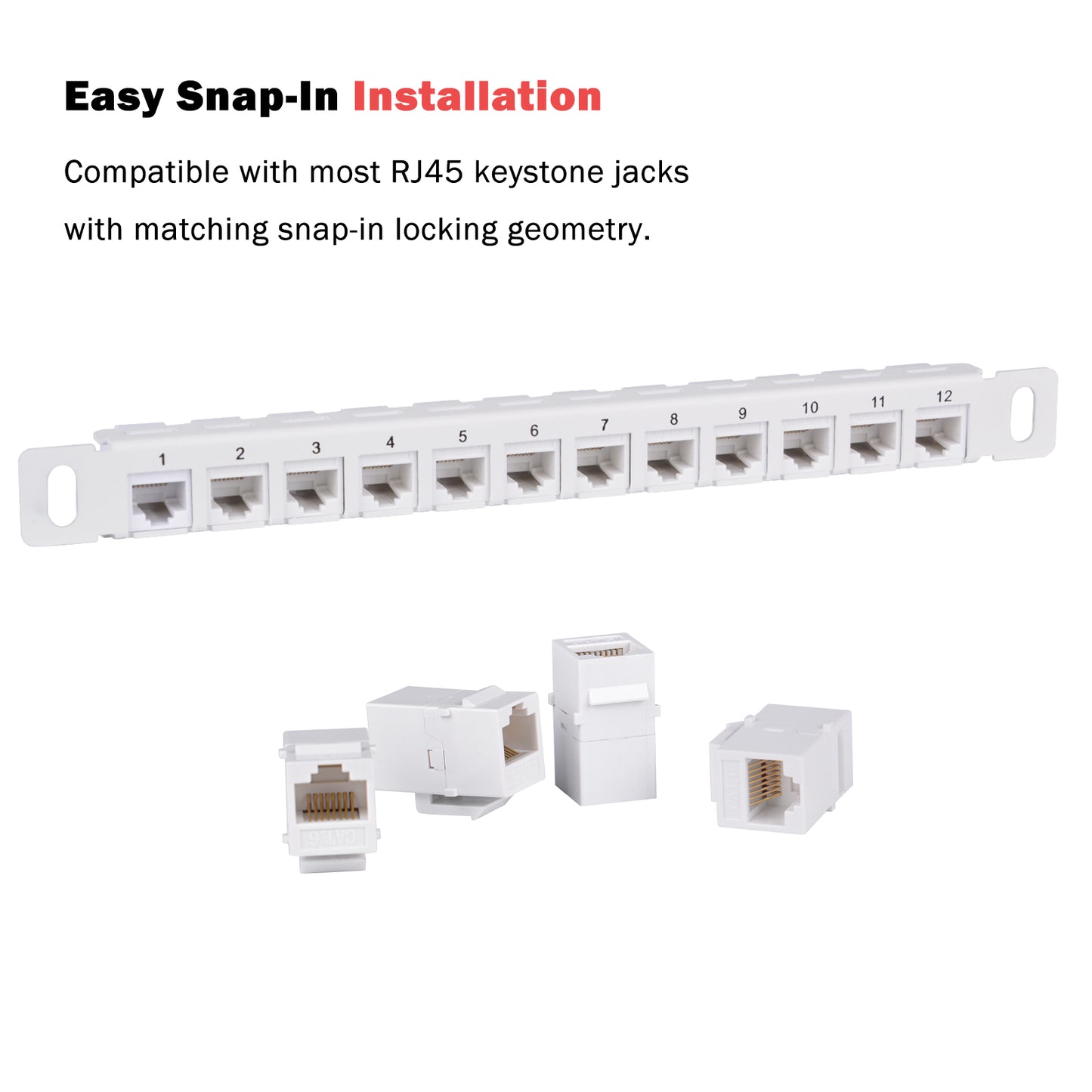 DeskPi Rackmate 12 Port Blank Keystone Patch Panel, White 10 inch 0.5U Cable Management Rack for T0/T1/T2 Server Cabinets