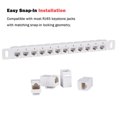 DeskPi Rackmate 12 Port Blank Keystone Patch Panel, White 10 inch 0.5U Cable Management Rack for T0/T1/T2 Server Cabinets
