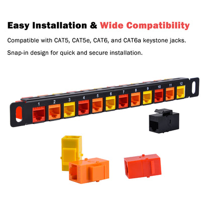 DeskPi Rackmate Accessories 10inch 12 Port Blank Keystone Patch Panel, Cable Management Rack for T0/T1/T2 Server Cabinets