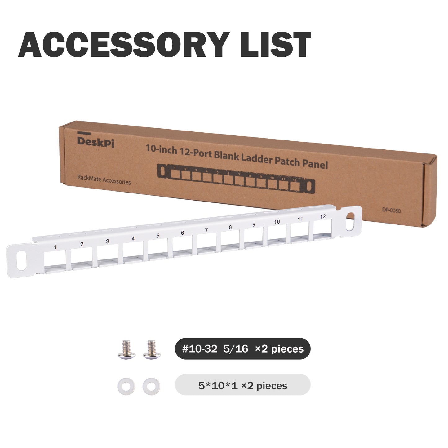 DeskPi Rackmate 12 Port Blank Keystone Patch Panel, White 10 inch 0.5U Cable Management Rack for T0/T1/T2 Server Cabinets