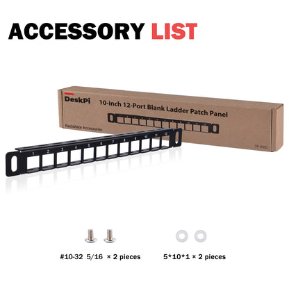DeskPi Rackmate Accessories 10inch 12 Port Blank Keystone Patch Panel, Cable Management Rack for T0/T1/T2 Server Cabinets