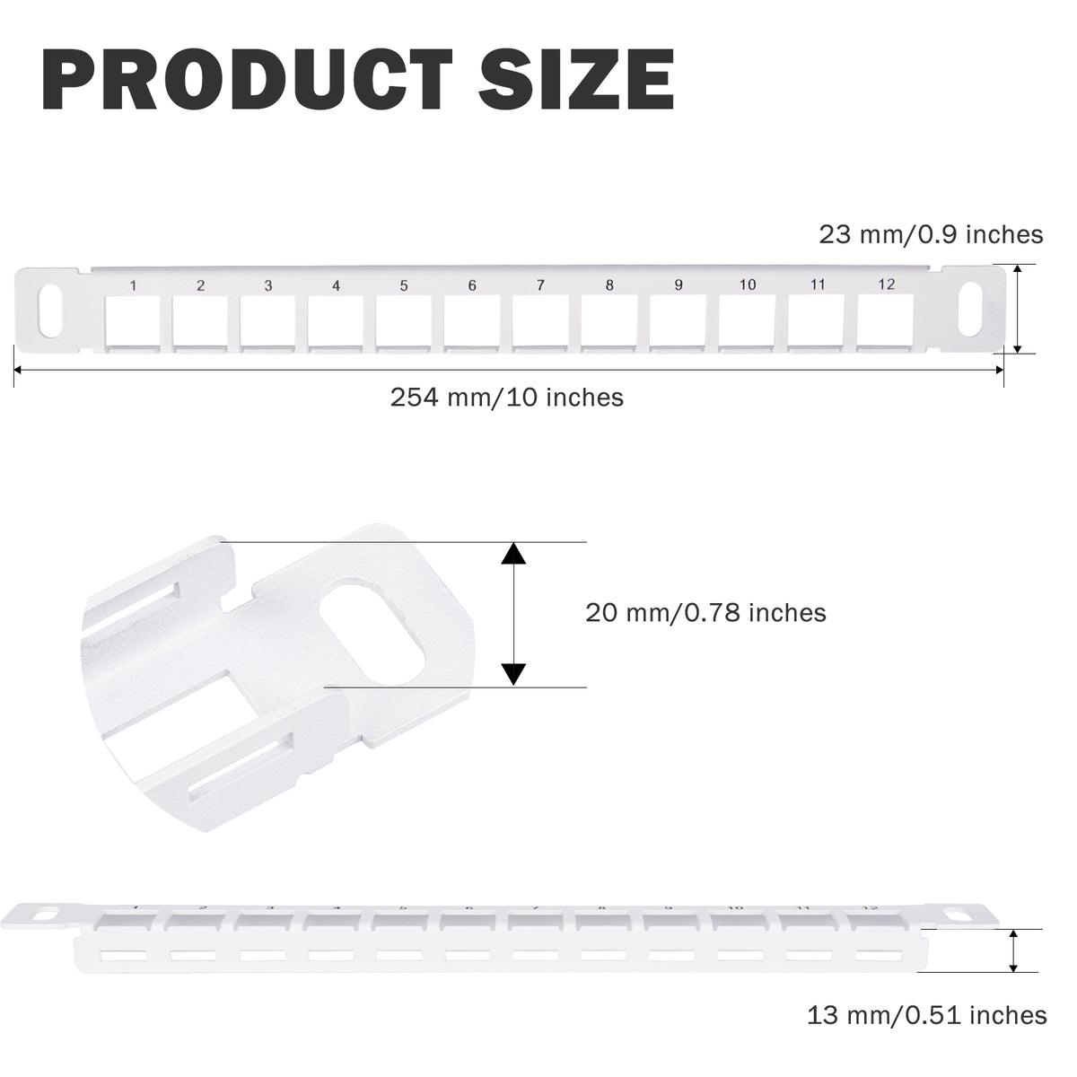 DeskPi Rackmate 12 Port Blank Keystone Patch Panel, White 10 inch 0.5U Cable Management Rack for T0/T1/T2 Server Cabinets
