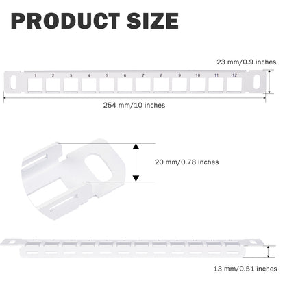 DeskPi Rackmate 12 Port Blank Keystone Patch Panel, White 10 inch 0.5U Cable Management Rack for T0/T1/T2 Server Cabinets
