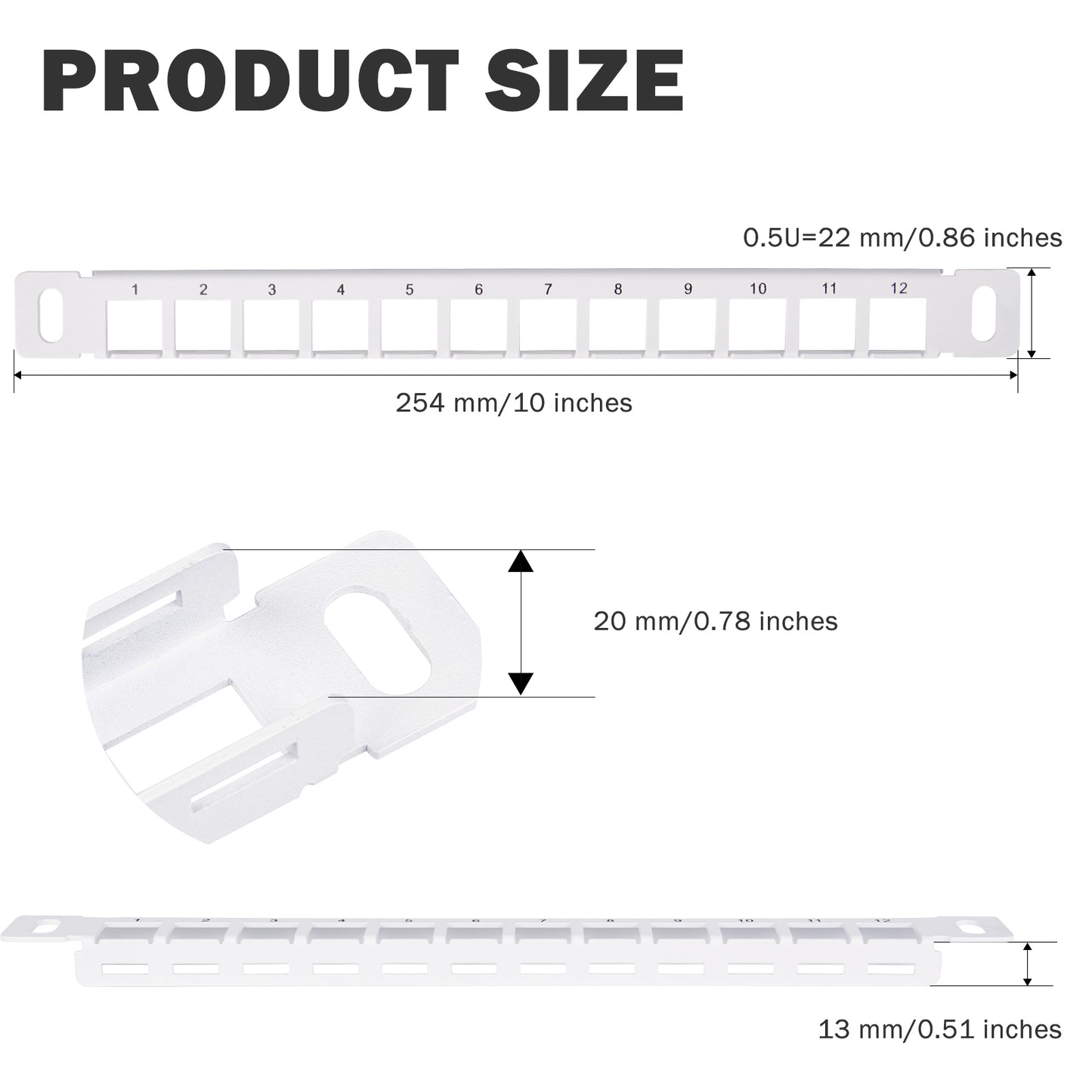 DeskPi Rackmate 12 Port Blank Keystone Patch Panel, White 10 inch 0.5U Cable Management Rack for T0/T1/T2 Server Cabinets