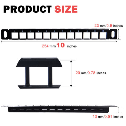 DeskPi Rackmate Accessories 10inch 12 Port Blank Keystone Patch Panel, Cable Management Rack for T0/T1/T2 Server Cabinets