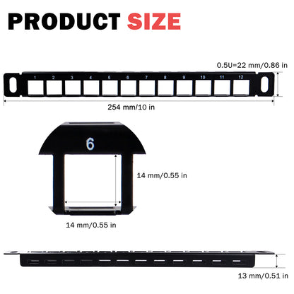 DeskPi Rackmate Accessories 10inch 12 Port Blank Keystone Patch Panel, Cable Management Rack for T0/T1/T2 Server Cabinets