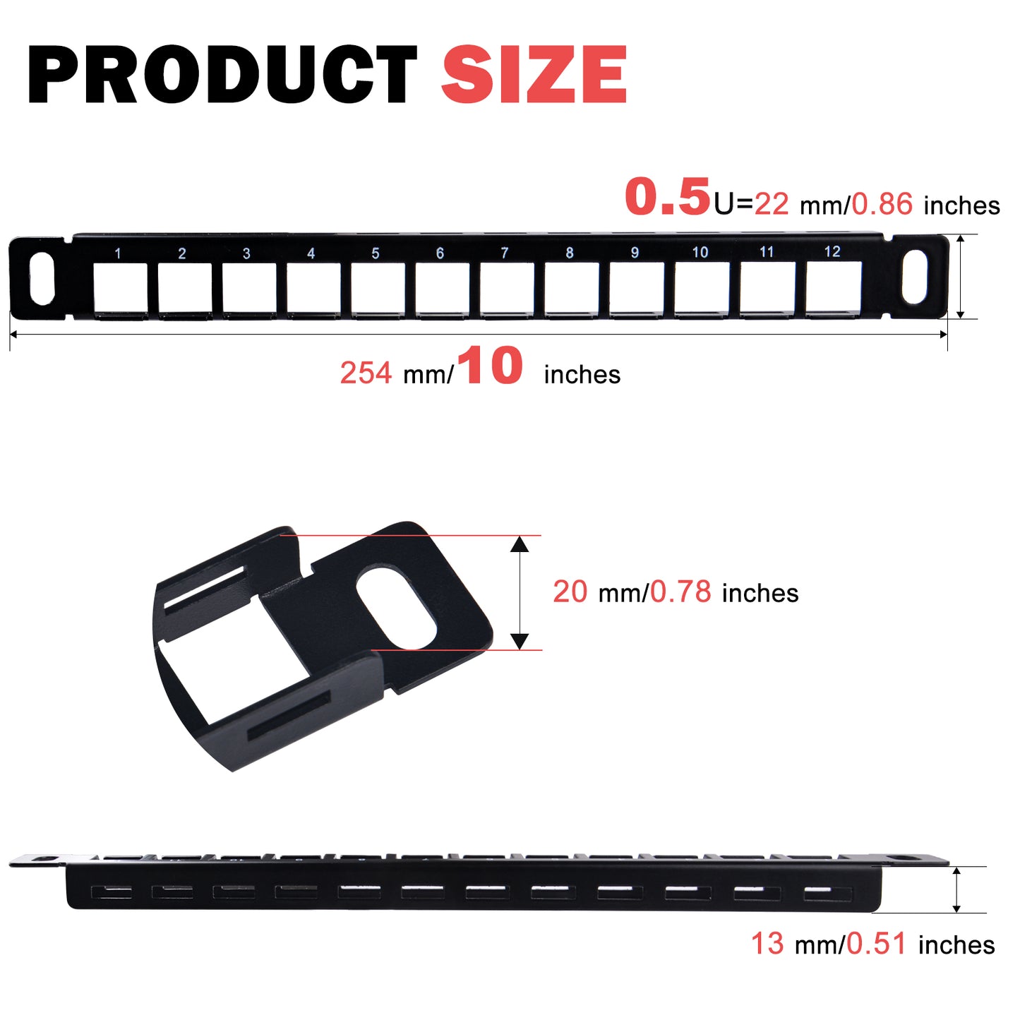 DeskPi Rackmate Accessories 10inch 12 Port Blank Keystone Patch Panel, Cable Management Rack for T0/T1/T2 Server Cabinets