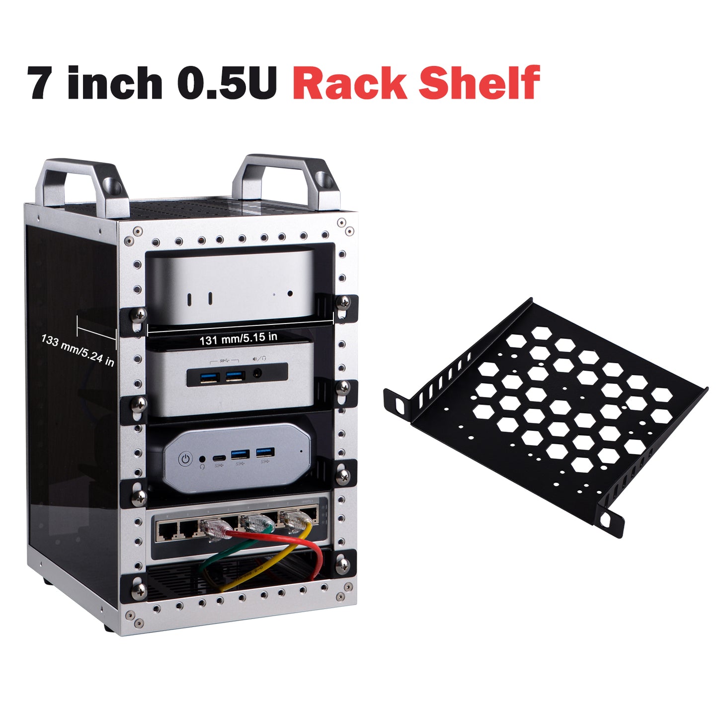 DeskPi RackMate Accessories 7-inch 0.5U Rack Shelf for TT Server Rack/ Network Cabinet