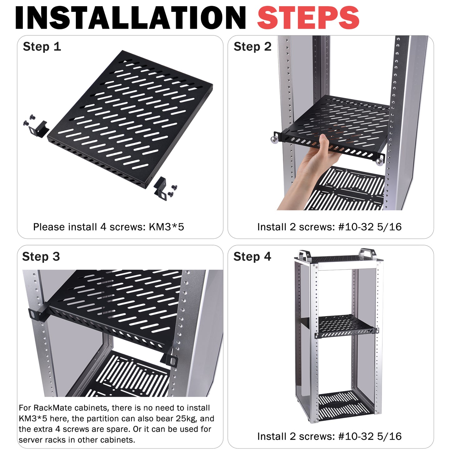 DeskPi RackMate Accessories 10-inch 0.5U Heavy Duty Rack Shelf for T2 Server Cabinet