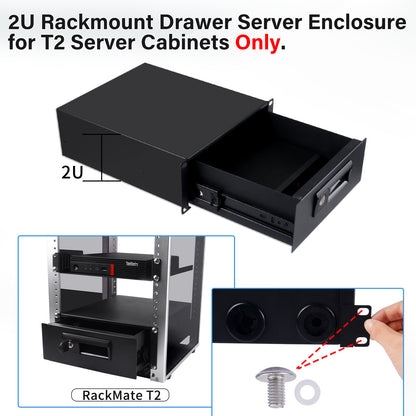 DeskPi RackMate 2U Rackmount Lockable Drawer, 10 Inch Server Cabinet Case Rack Mount for T2 Server Cabinets
