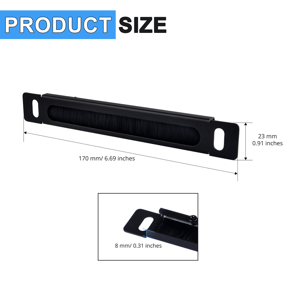 DeskPi RackMate 7-inch 0.5U Rack Cable Entry Panel with Brush Strip for TT Server Rack/Network Cabinet