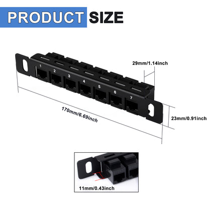 DeskPi RackMate 7 inch 0.5U CAT6 Network Patch Panel with 7 Ports for TT Server Rack/Network Cabinet