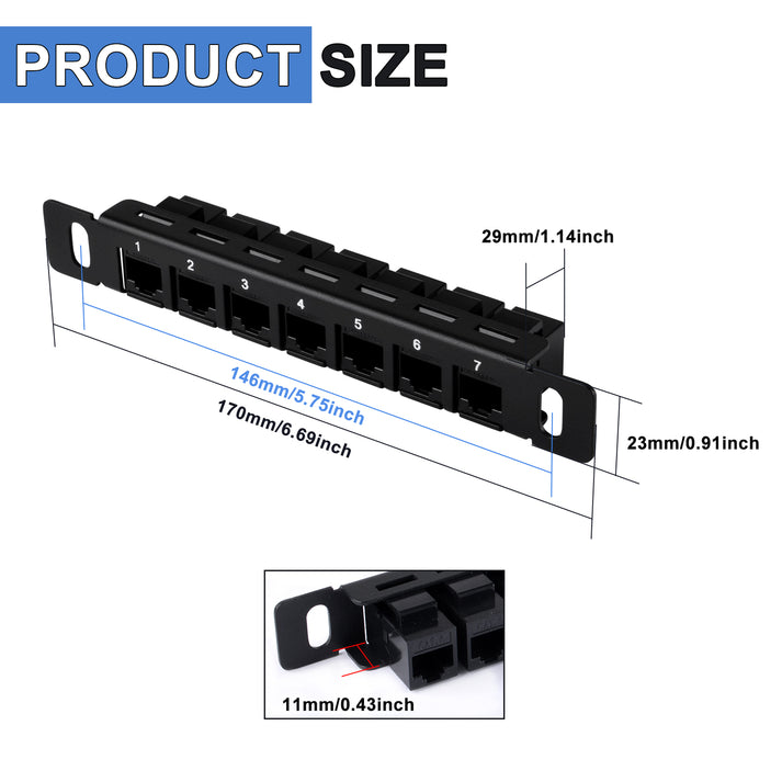 DeskPi RackMate 7 inch 0.5U CAT6 Network Patch Panel with 7 Ports for ...
