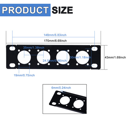 DeskPi Rackmate 7-Inch D-type Patch Panel Rack Mount with 4 Ports for TT Server Rack/Network Cabinet