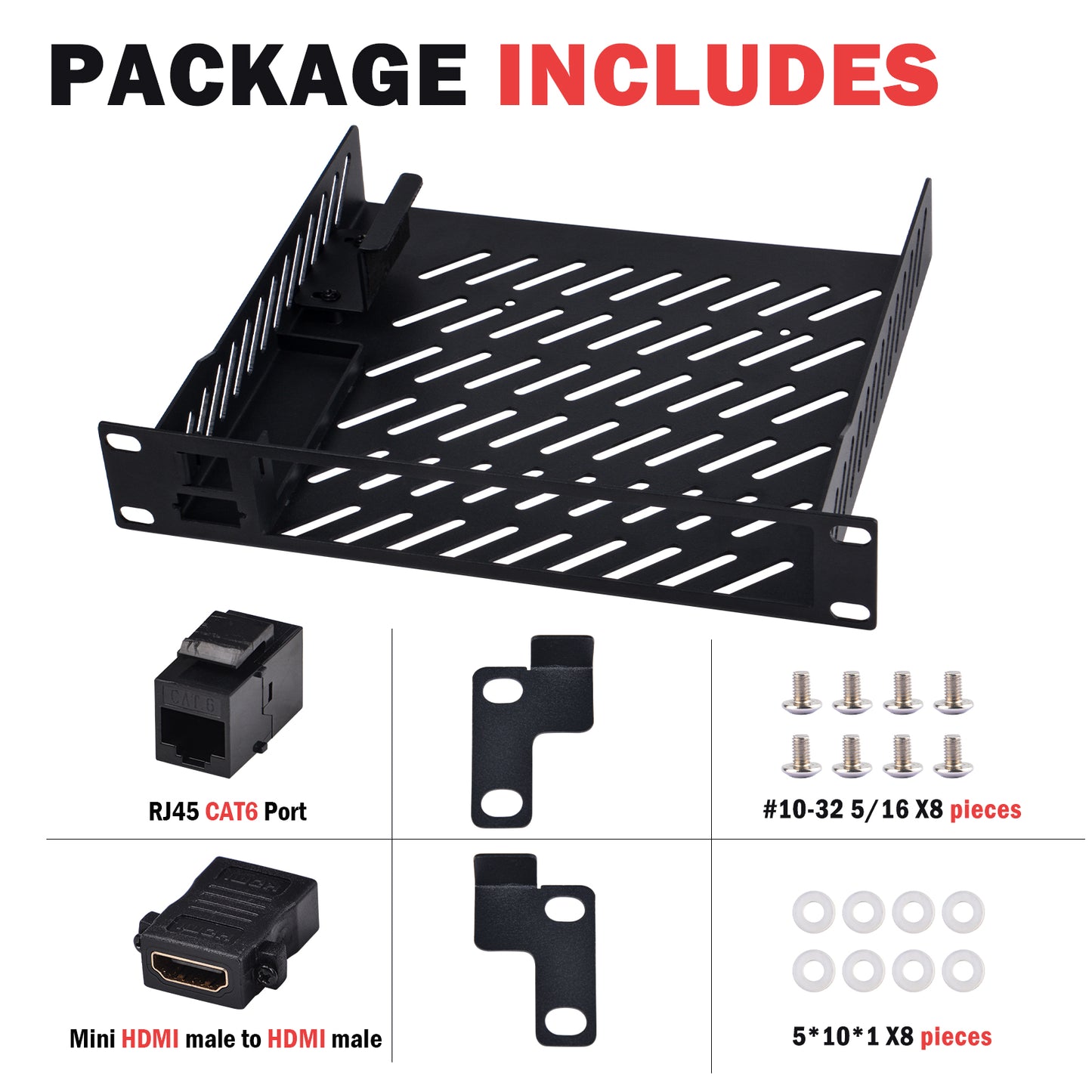 DeskPi RackMate 10 inch Mini PC Rack Shelf, 1U Rack Mount With RJ45 CAT6 Port
