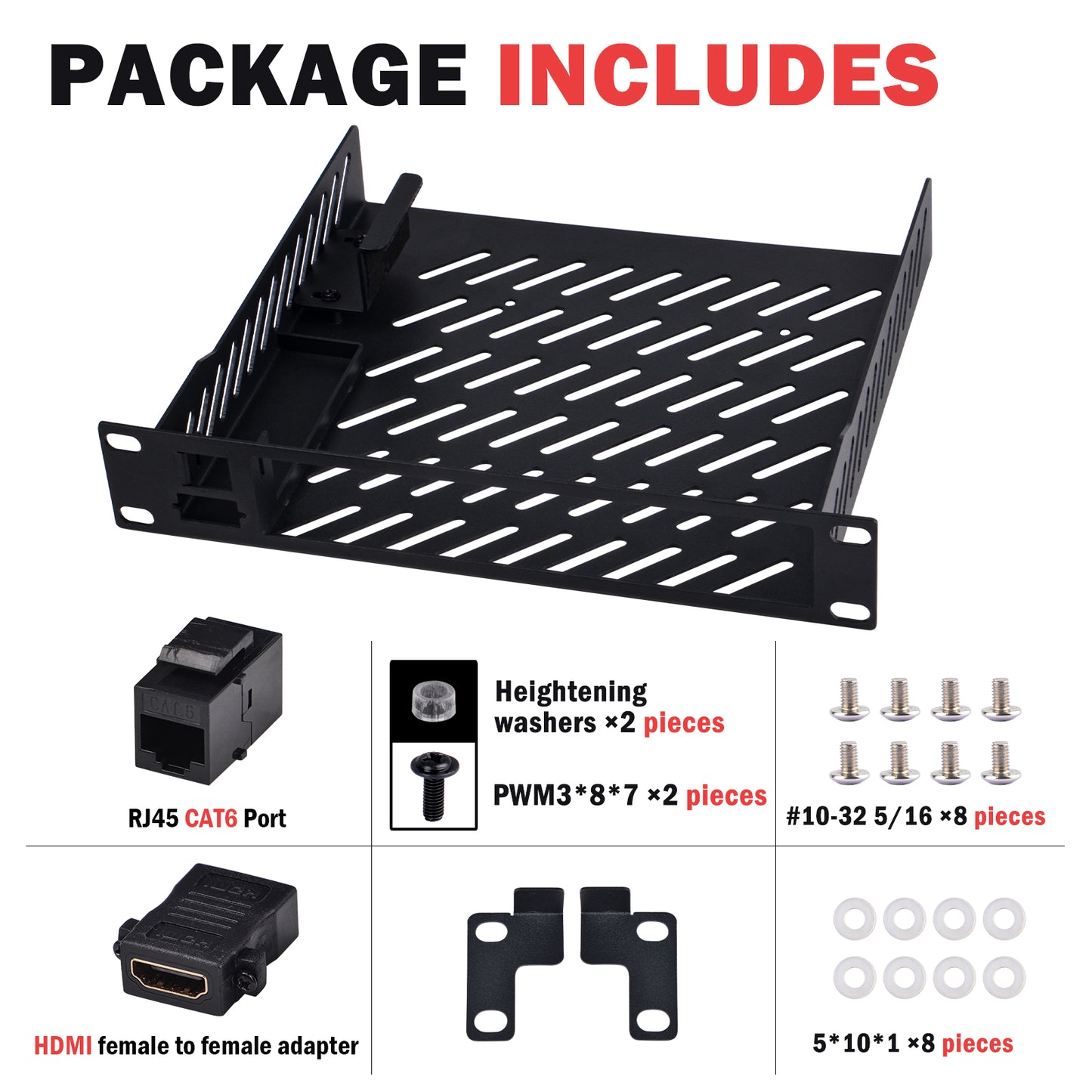 DeskPi RackMate 10 inch Mini PC Rack Shelf, 1U Rack Mount With RJ45 CAT6 Port