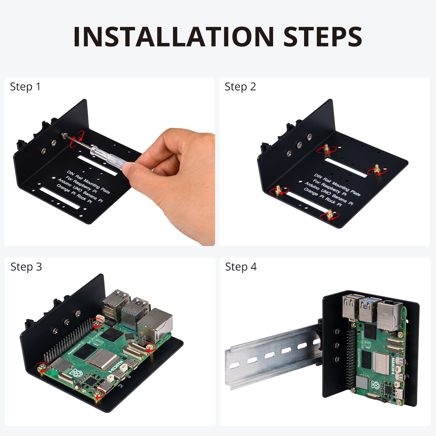 DeskPi DIN Rail Mounting Plate for Raspberry Pi & Expansion, Metal Bracket For SBCs & Development Boards