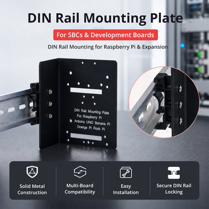 DeskPi DIN Rail Mounting Plate for Raspberry Pi & Expansion, Metal Bracket For SBCs & Development Boards