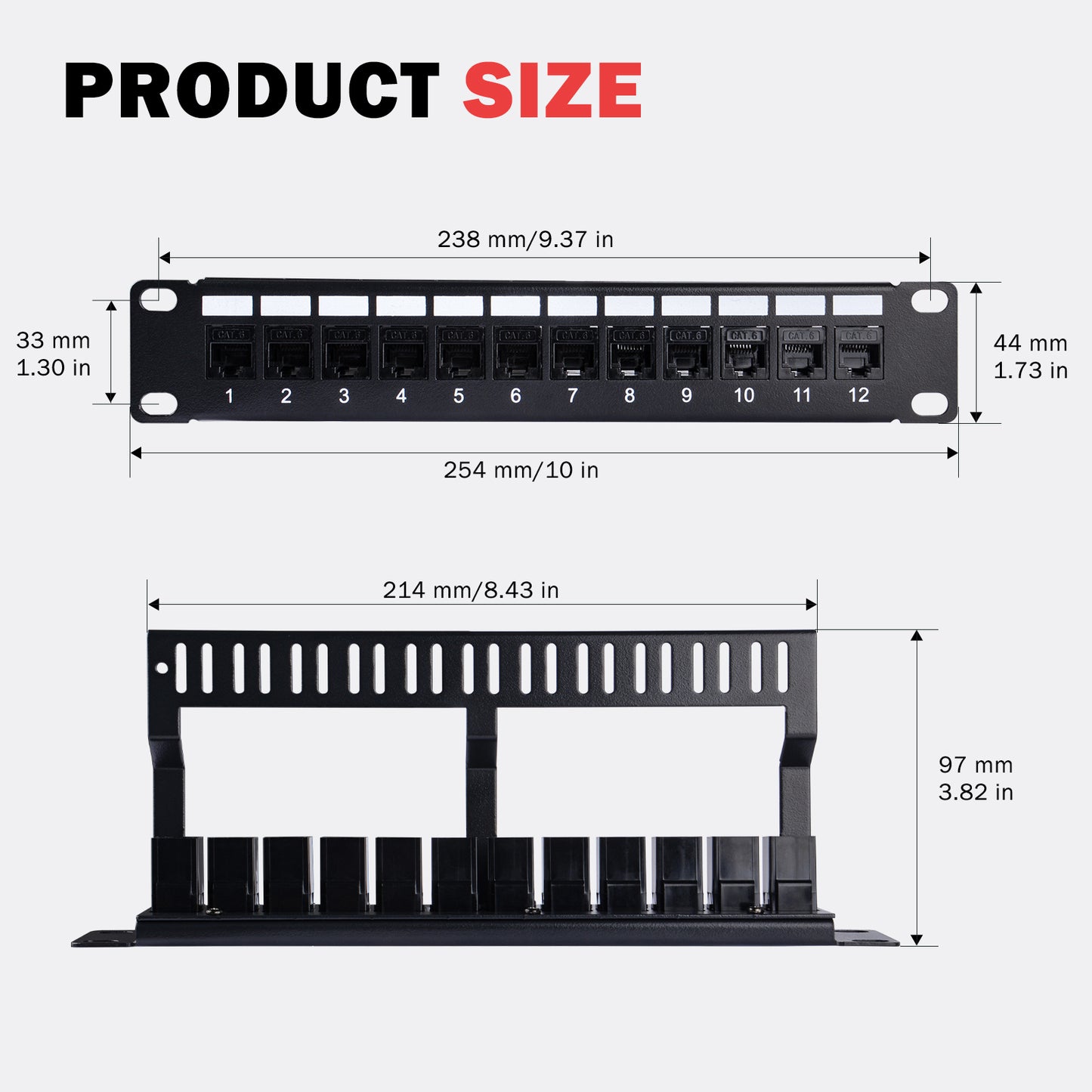 DeskPi Rackmate 12 Port CAT6 Keystone Patch Panel, 10inch 1U Network Patch Panel with Cable Management
