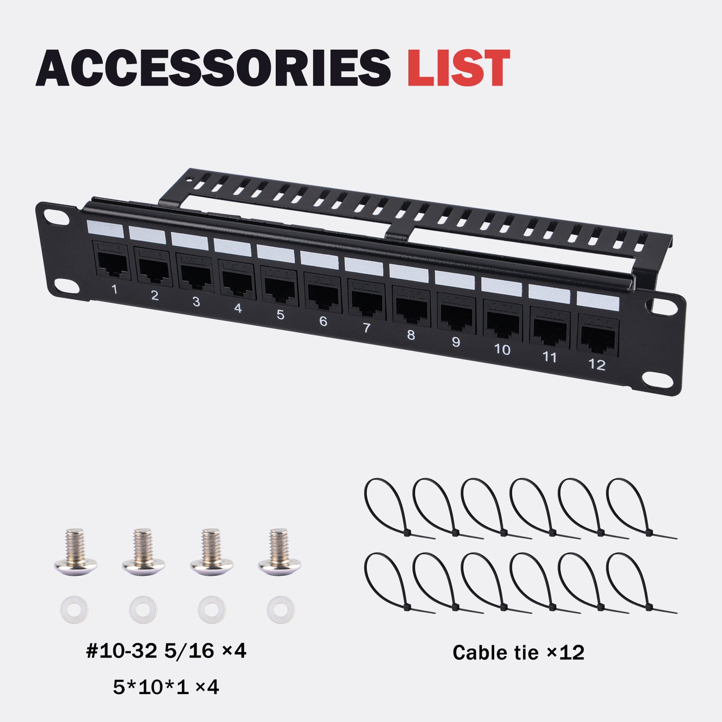 DeskPi Rackmate 12 Port CAT6 Keystone Patch Panel, 10inch 1U Network Patch Panel with Cable Management