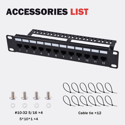 DeskPi Rackmate 12 Port CAT6 Keystone Patch Panel, 10inch 1U Network Patch Panel with Cable Management