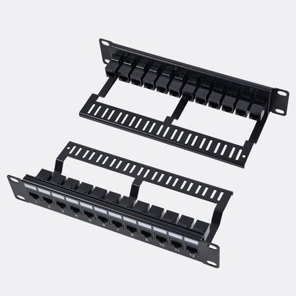 DeskPi Rackmate 12 Port CAT6 Keystone Patch Panel, 10inch 1U Network Patch Panel with Cable Management
